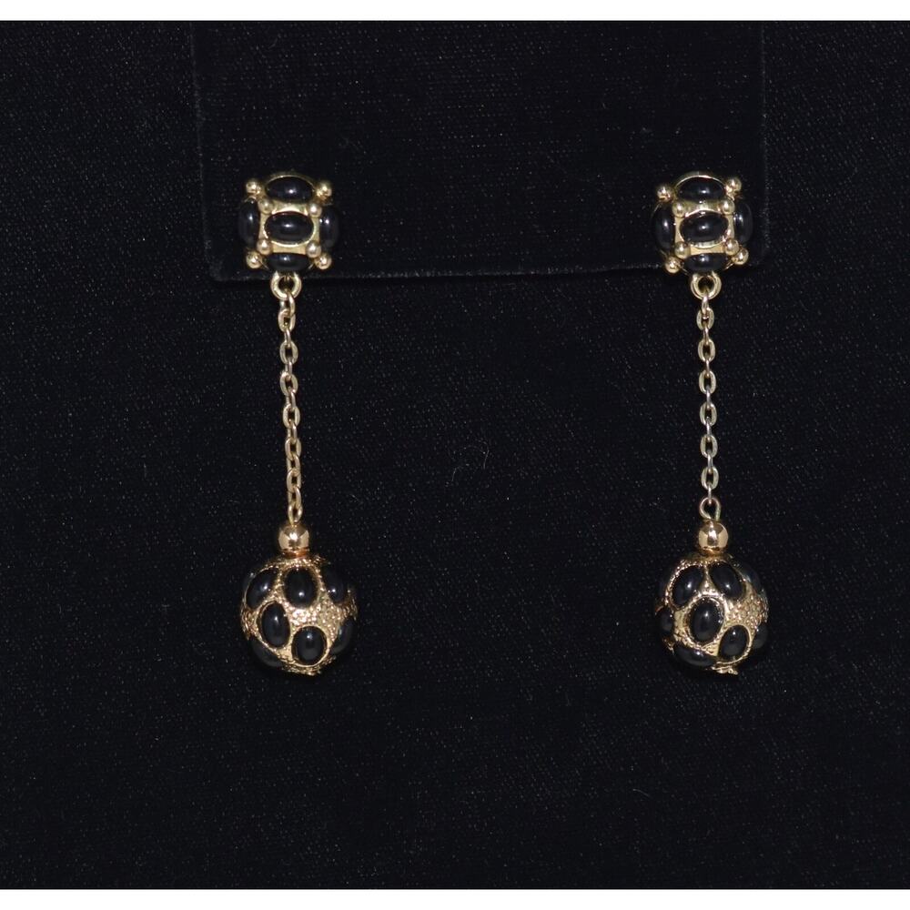 Kenneth Jay Lane Kjl Black Cabochon Dangling Ball… - image 1